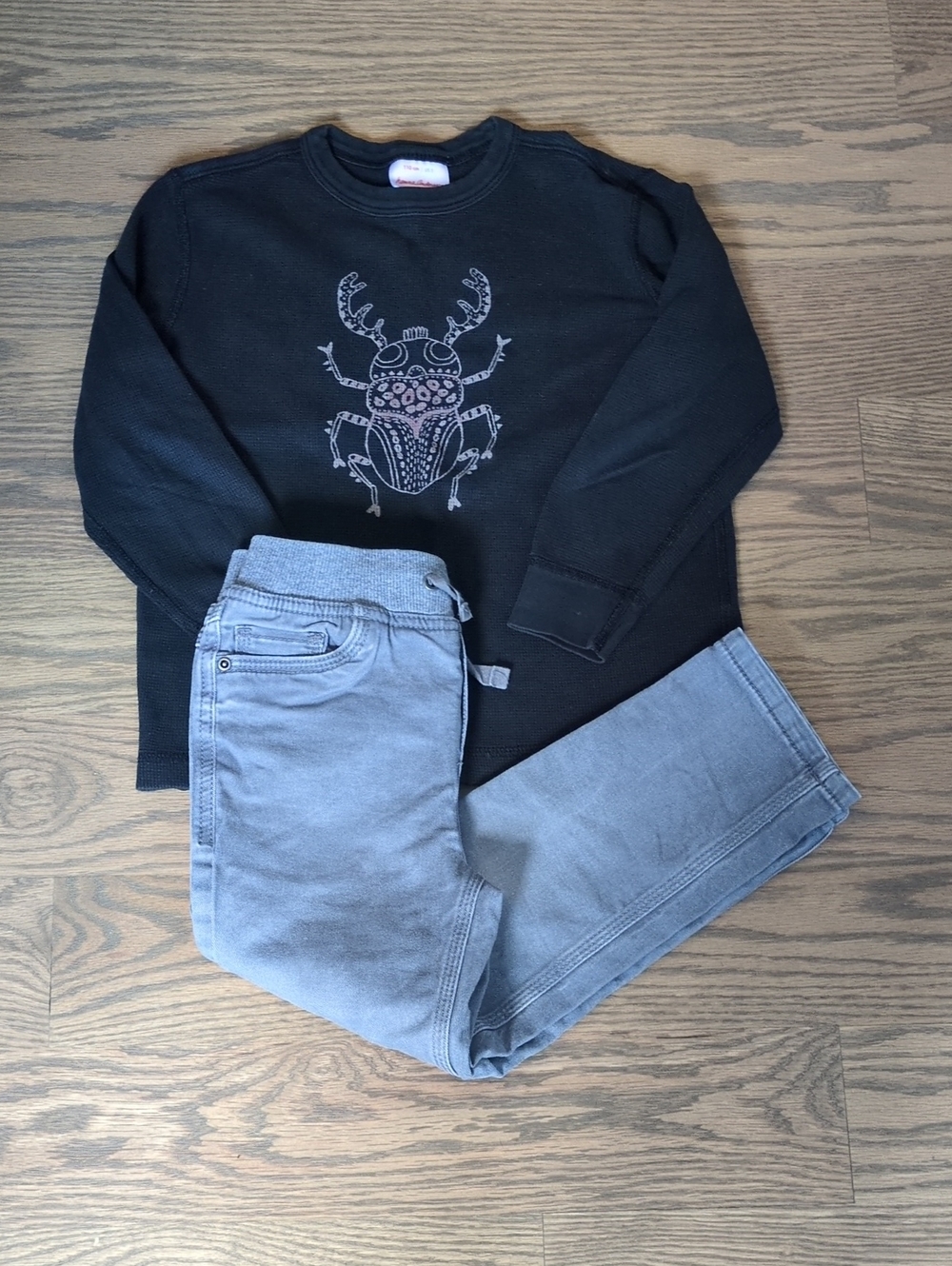 Hanna Andersson Size 5 Waffle Shirt Beetle Graphic & Fully Lined Pull-On Jeans S